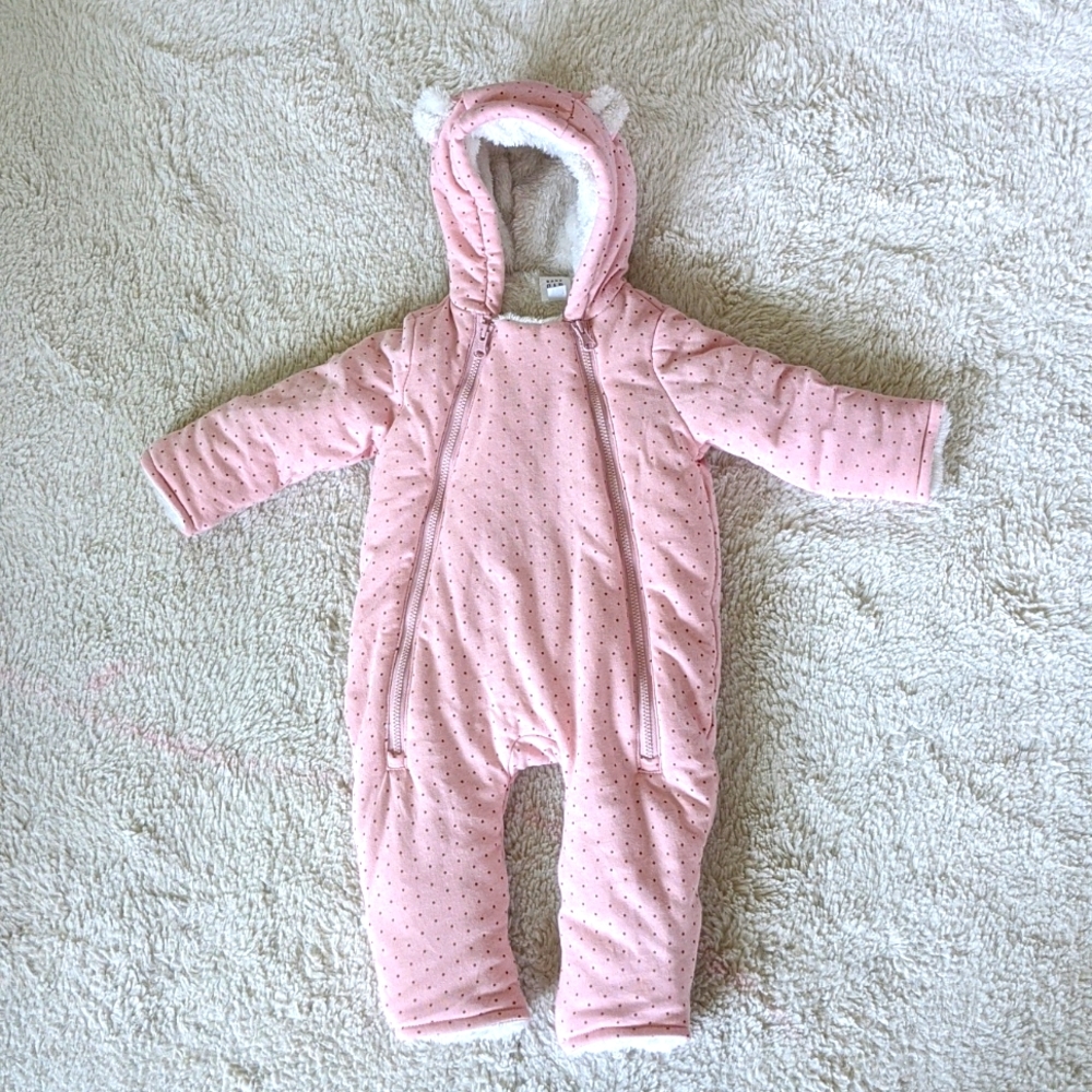 Baby Gap Polka Dot baby Fleece Snowsuit Girl Pink Winter Fall Jumper Hooded Zip